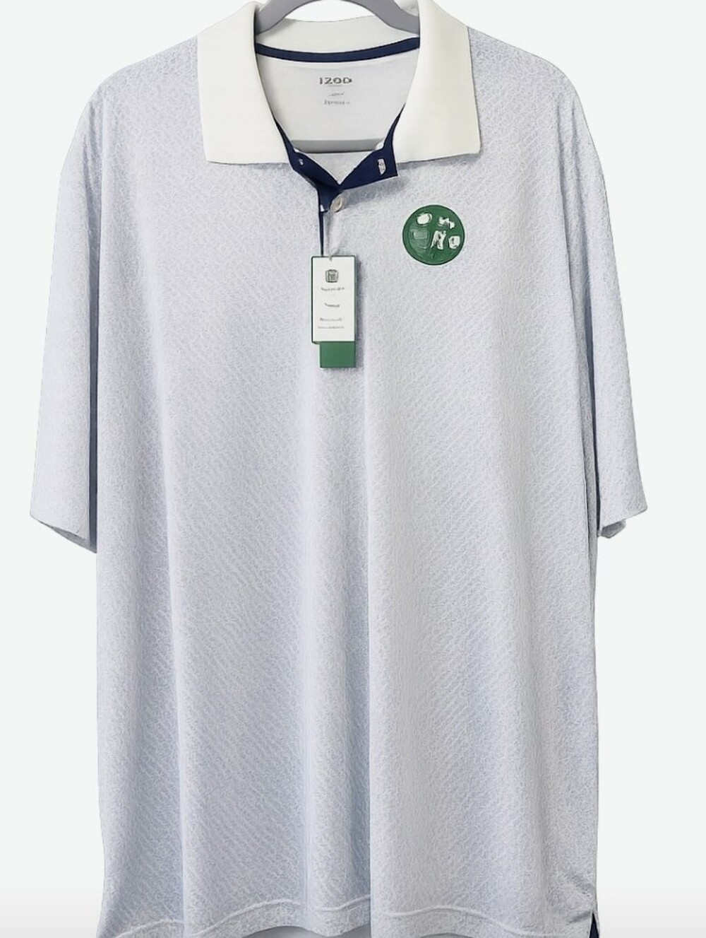 Light Gray Polo with White Contrast Collar and Navy Placket